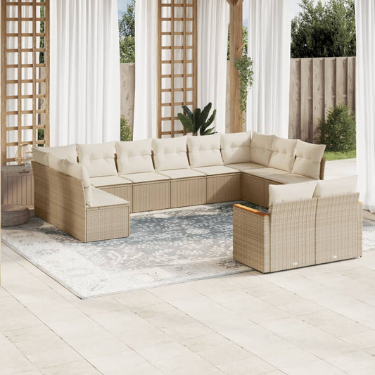 12-delige Loungeset met kussens poly rattan beige Tuinsets | Creëer jouw Trendy Thuis | Gratis bezorgd & Retour | Trendy.nl