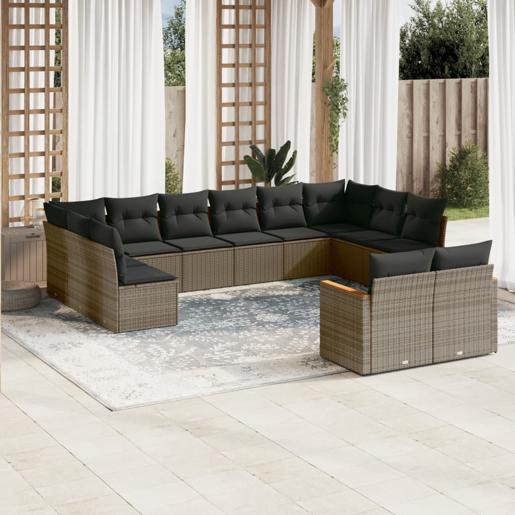 12-delige Loungeset met kussens poly rattan grijs Tuinsets | Creëer jouw Trendy Thuis | Gratis bezorgd & Retour | Trendy.nl