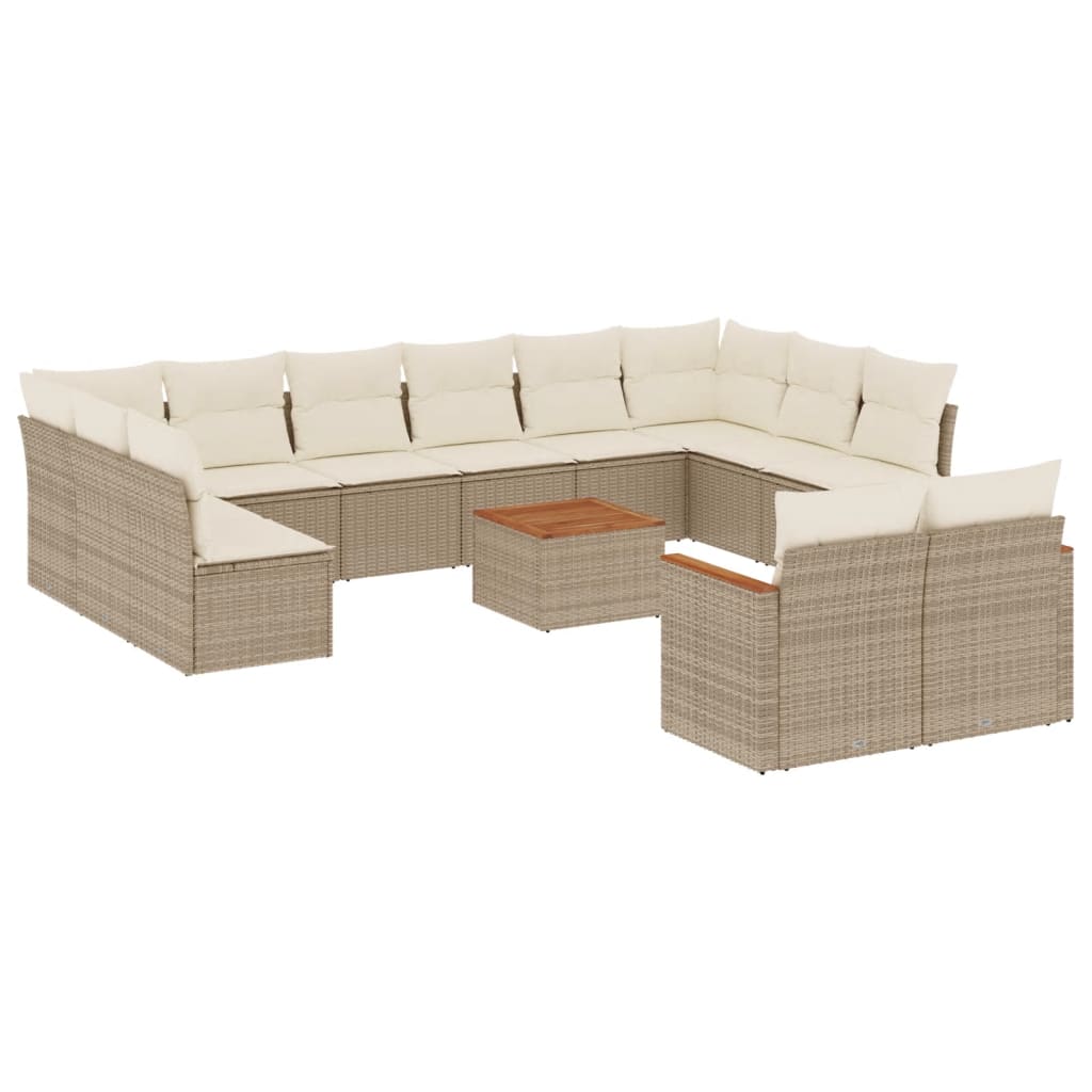 13-delige Loungeset met kussens poly rattan beige