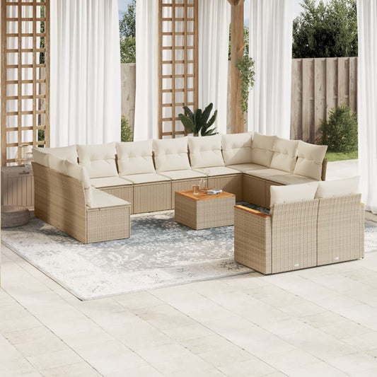 13-delige Loungeset met kussens poly rattan beige