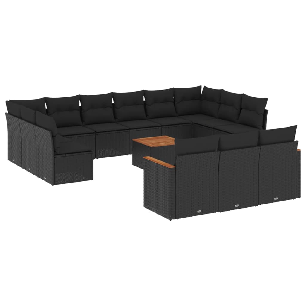 14-delige Loungeset met kussens poly rattan zwart Tuinsets | Creëer jouw Trendy Thuis | Gratis bezorgd & Retour | Trendy.nl