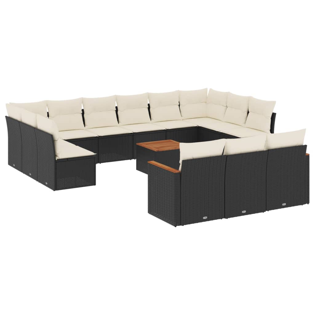 14-delige Loungeset met kussens poly rattan zwart Tuinsets | Creëer jouw Trendy Thuis | Gratis bezorgd & Retour | Trendy.nl