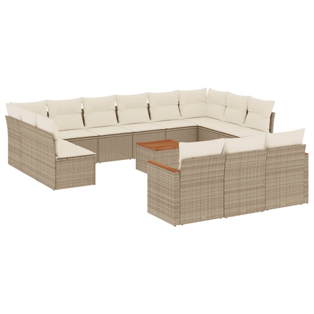 14-delige Loungeset met kussens poly rattan beige