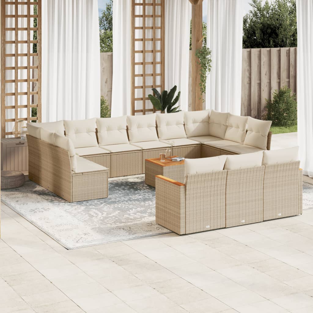 14-delige Loungeset met kussens poly rattan beige