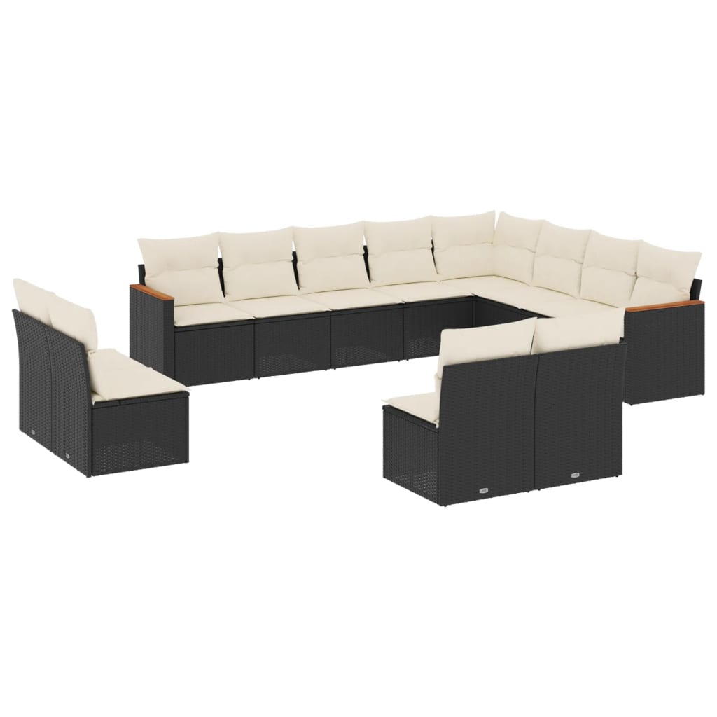 12-delige Loungeset met kussens poly rattan zwart