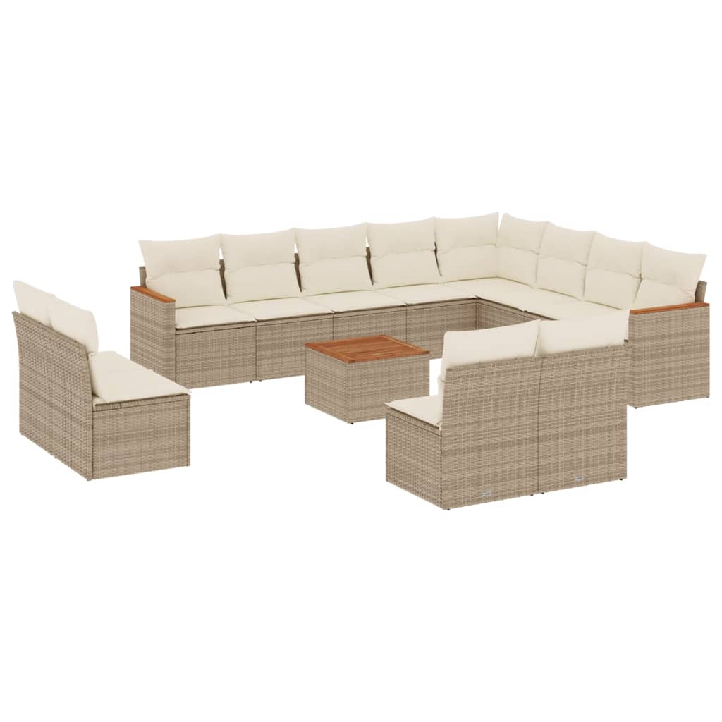 13-delige Loungeset met kussens poly rattan beige