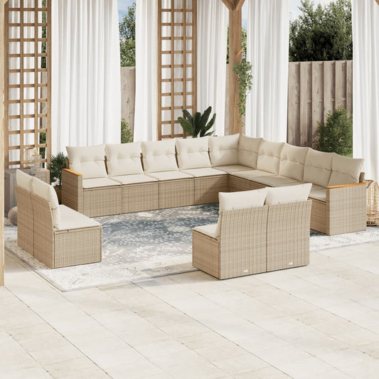 13-delige Loungeset met kussens poly rattan beige