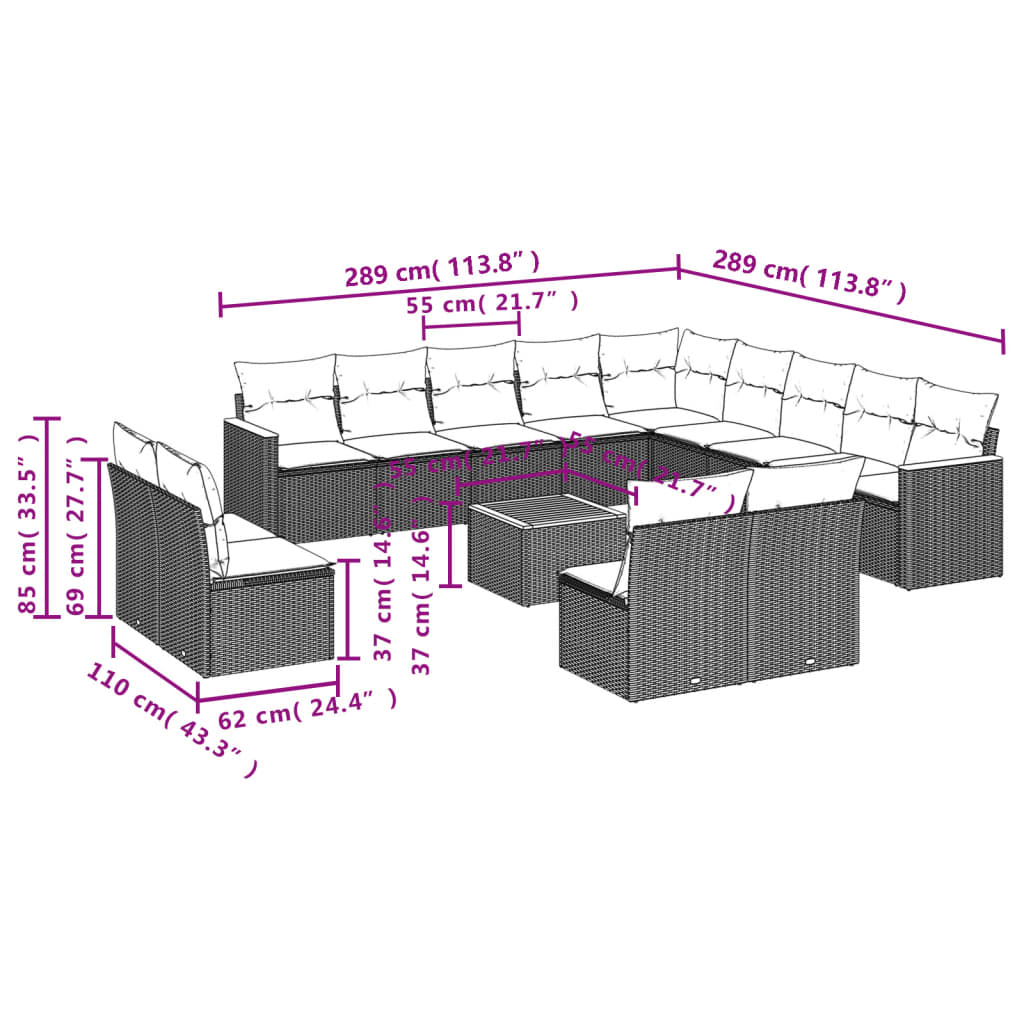 14-delige Loungeset met kussens poly rattan zwart Tuinsets | Creëer jouw Trendy Thuis | Gratis bezorgd & Retour | Trendy.nl