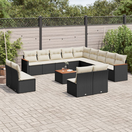 14-delige Loungeset met kussens poly rattan zwart Tuinsets | Creëer jouw Trendy Thuis | Gratis bezorgd & Retour | Trendy.nl