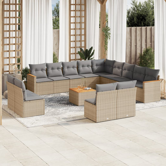 14-delige Loungeset met kussens poly rattan gemengd beige