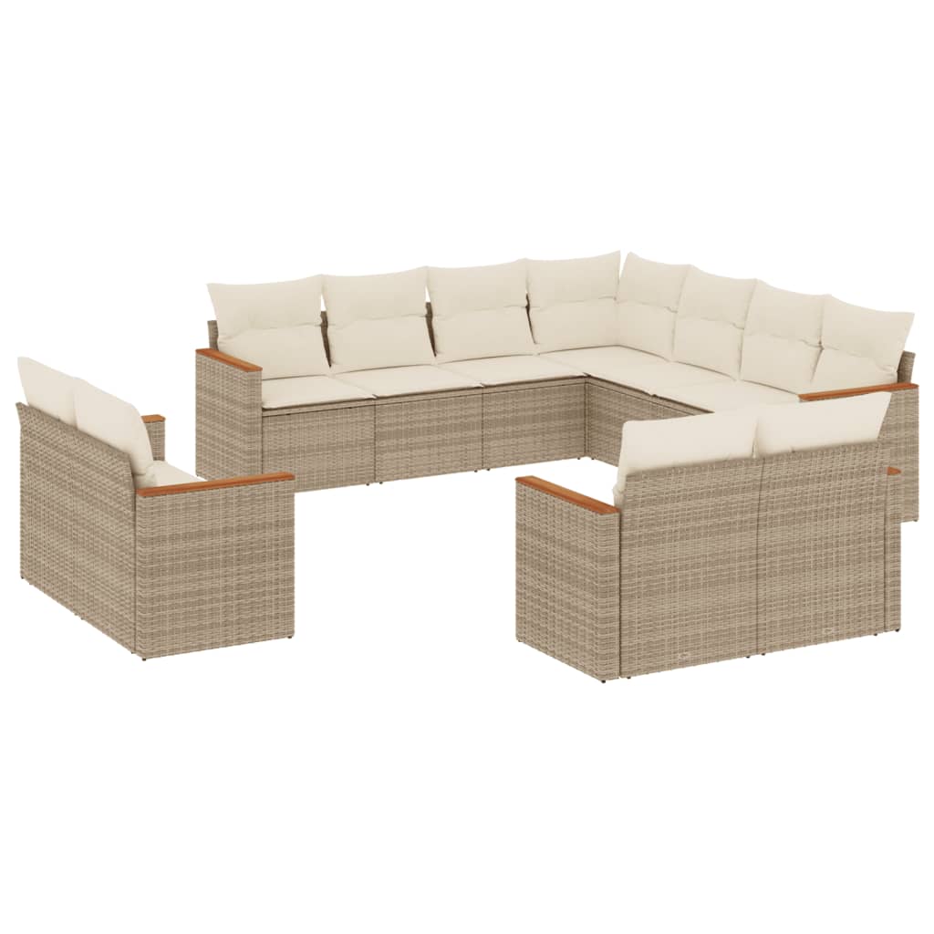 11-delige Tuinset met kussens poly rattan beige