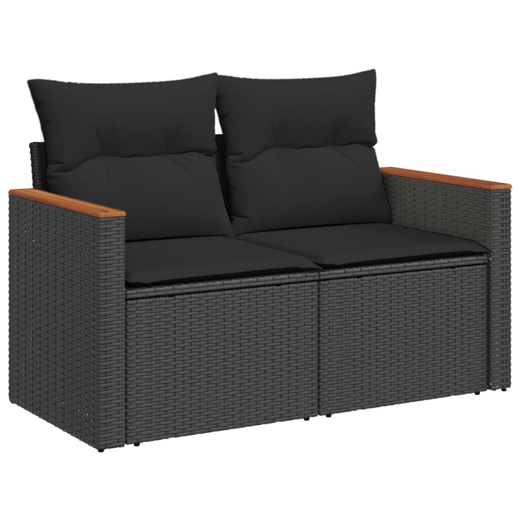 12-delige Loungeset met kussens poly rattan zwart