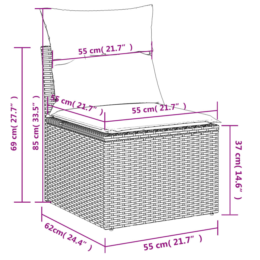 12-delige Loungeset met kussens poly rattan zwart