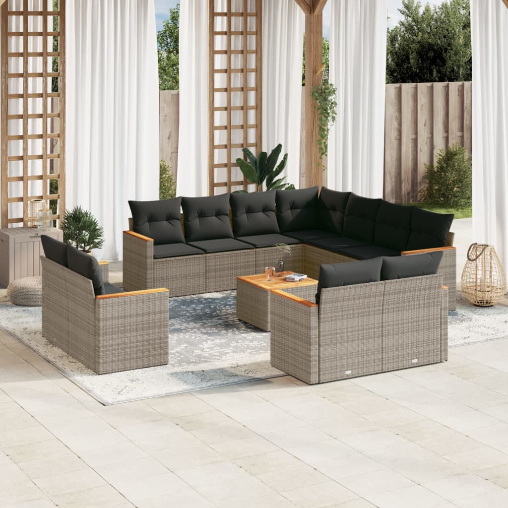 12-delige Loungeset met kussens poly rattan grijs