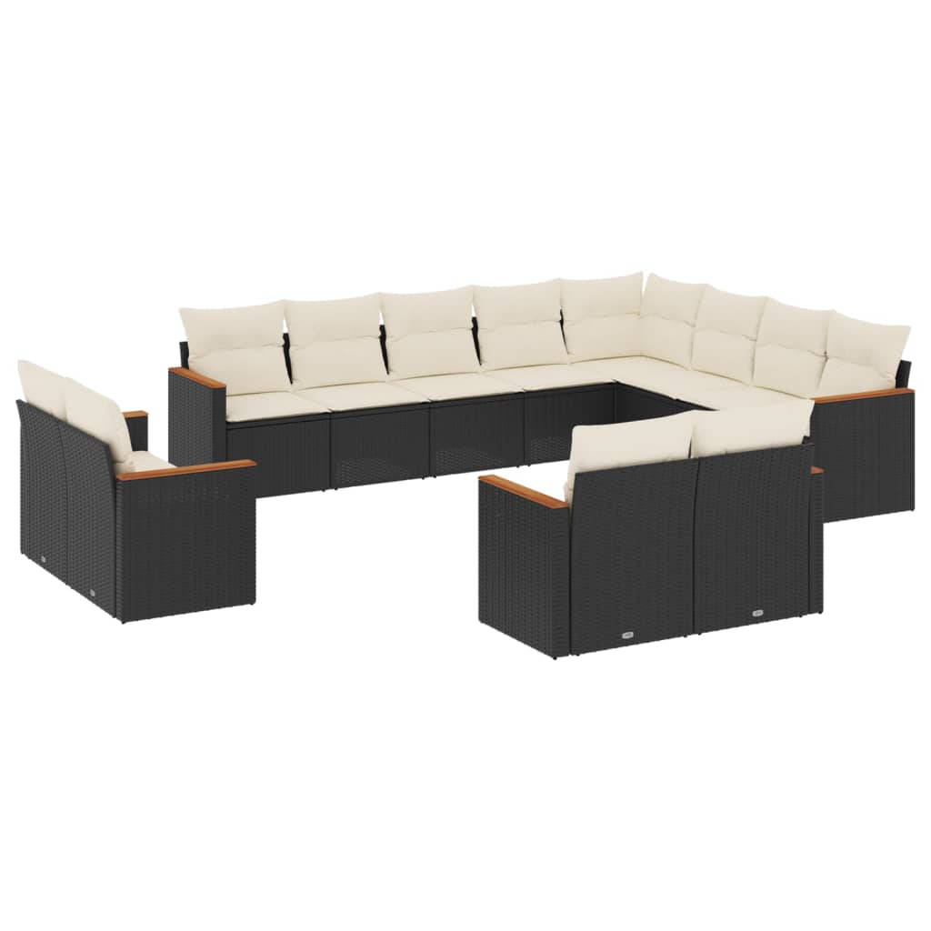 12-delige Loungeset met kussens poly rattan zwart