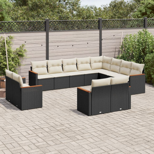 12-delige Loungeset met kussens poly rattan zwart