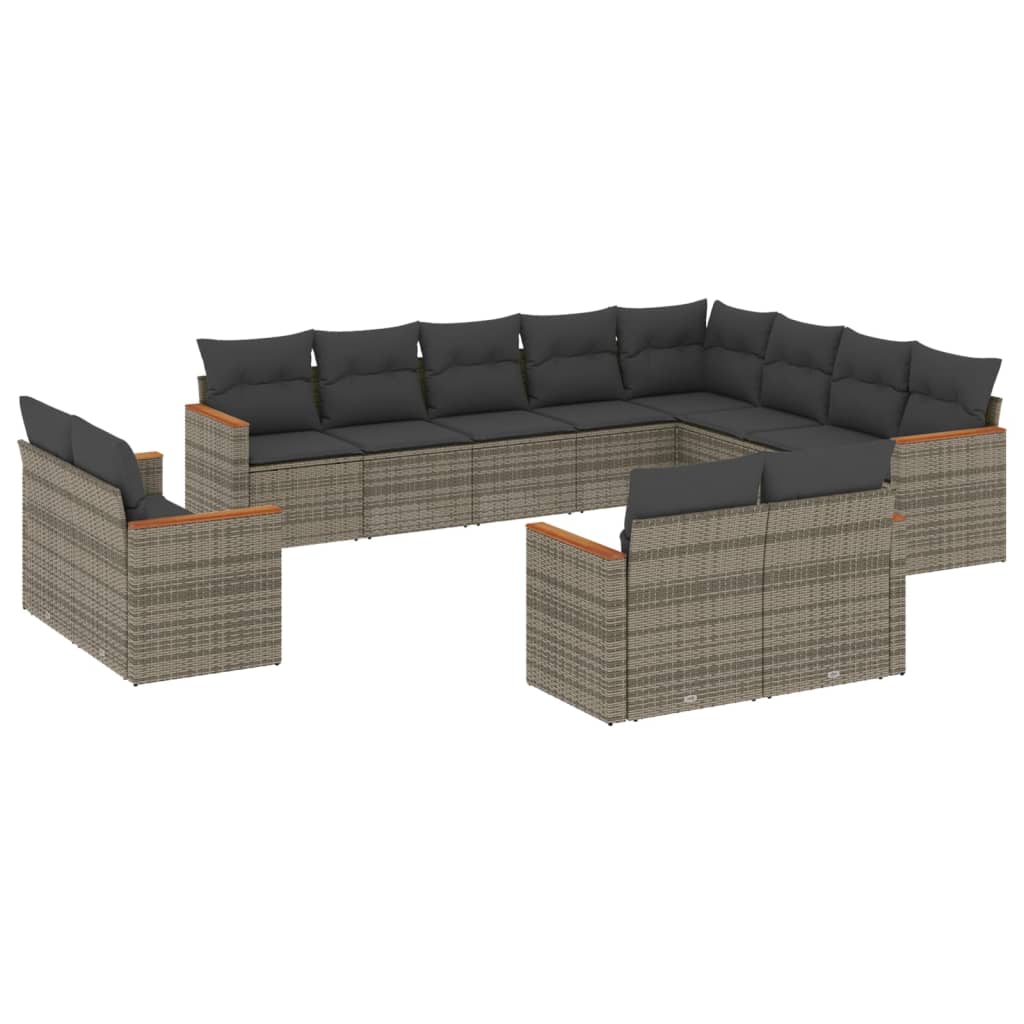 12-delige Loungeset met kussens poly rattan grijs