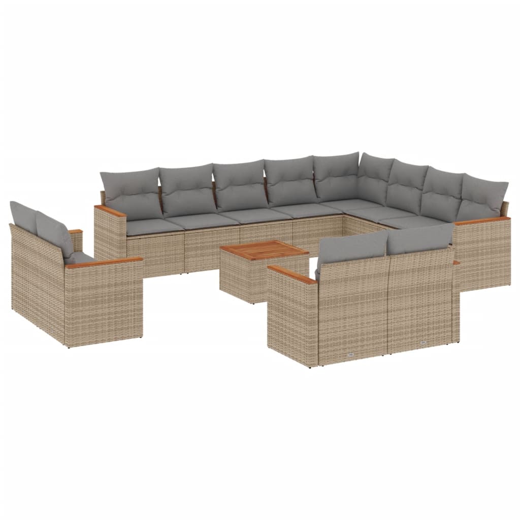 13-delige Loungeset met kussens poly rattan gemengd beige