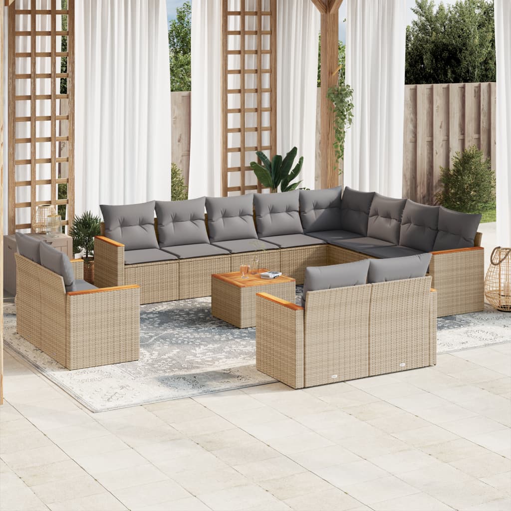 13-delige Loungeset met kussens poly rattan gemengd beige