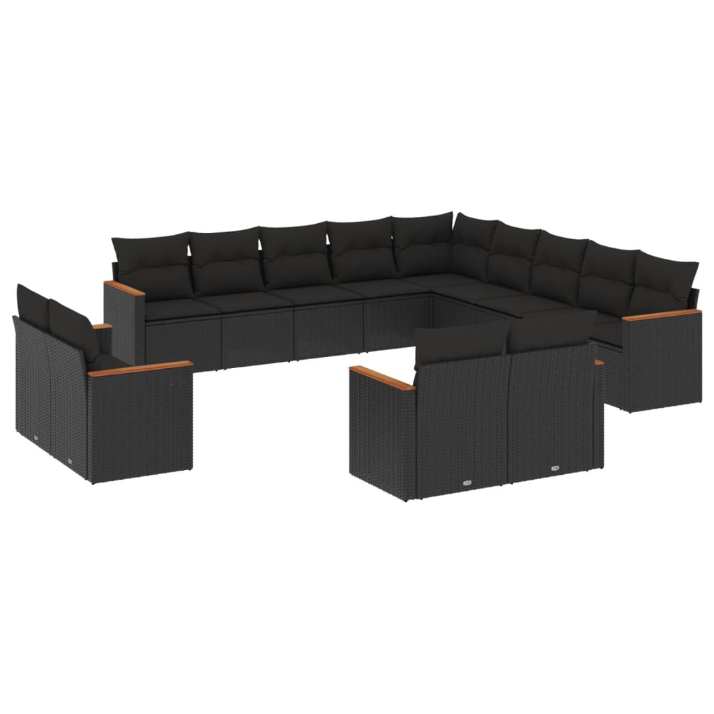 13-delige Loungeset met kussens poly rattan zwart