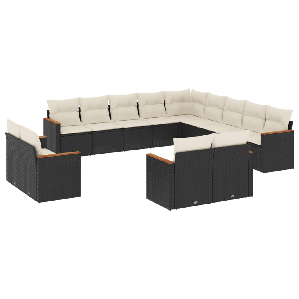 13-delige Loungeset met kussens poly rattan zwart