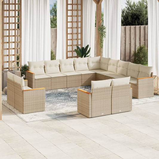 13-delige Loungeset met kussens poly rattan beige