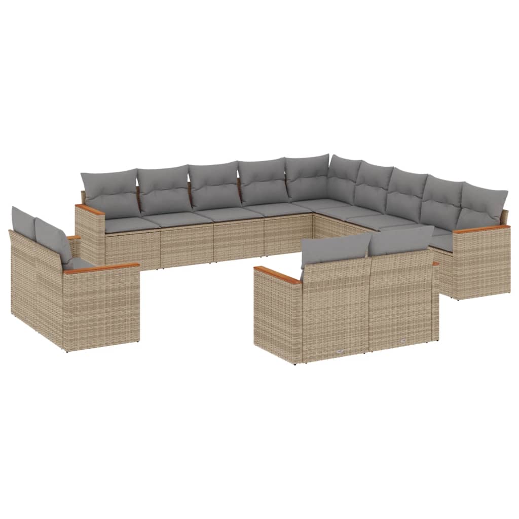 13-delige Loungeset met kussens poly rattan gemengd beige