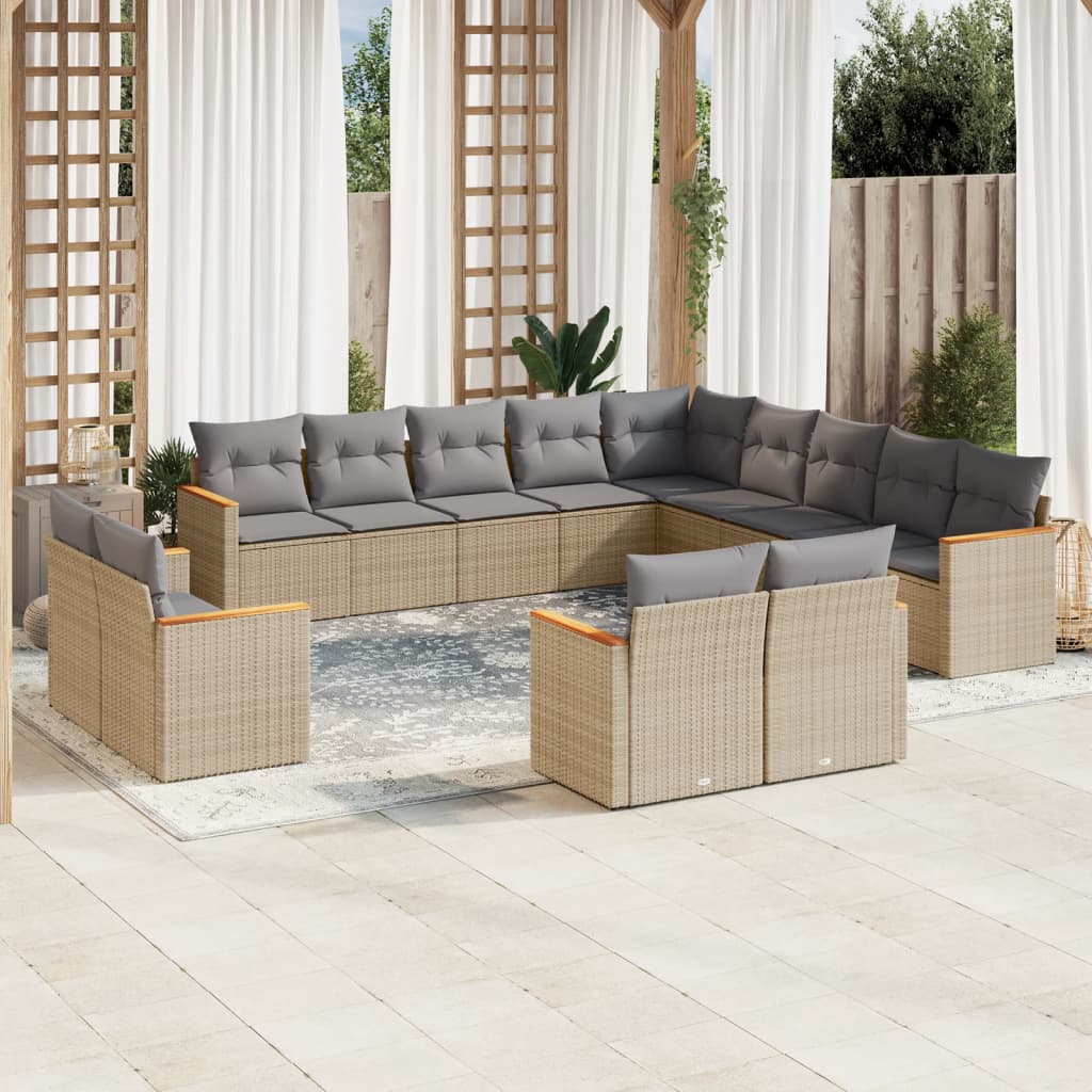 13-delige Loungeset met kussens poly rattan gemengd beige