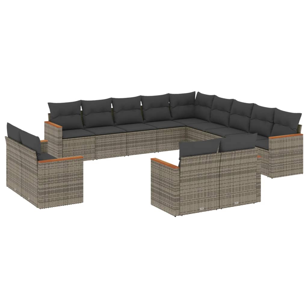 13-delige Loungeset met kussens poly rattan grijs