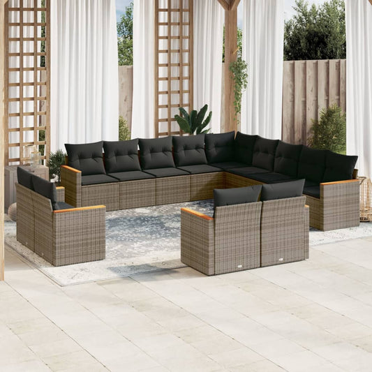 13-delige Loungeset met kussens poly rattan grijs