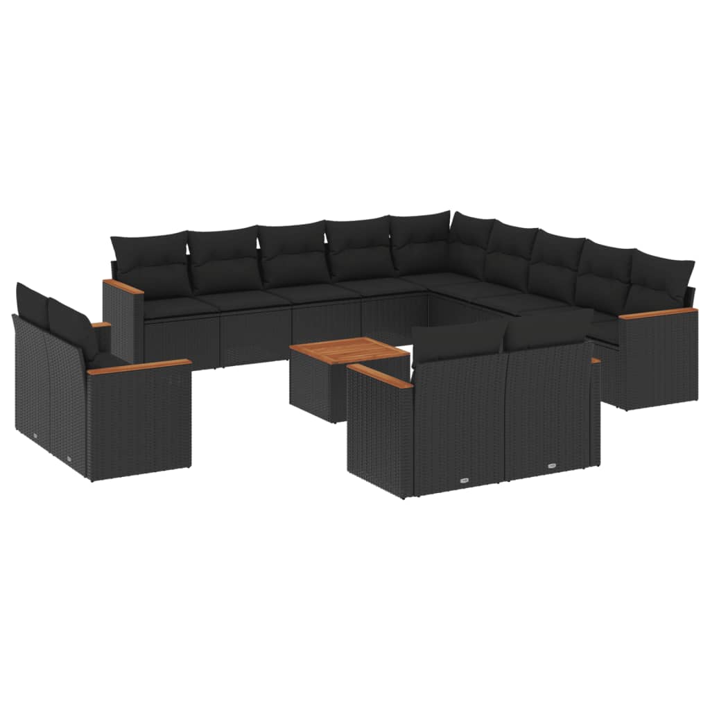 14-delige Loungeset met kussens poly rattan zwart Tuinsets | Creëer jouw Trendy Thuis | Gratis bezorgd & Retour | Trendy.nl