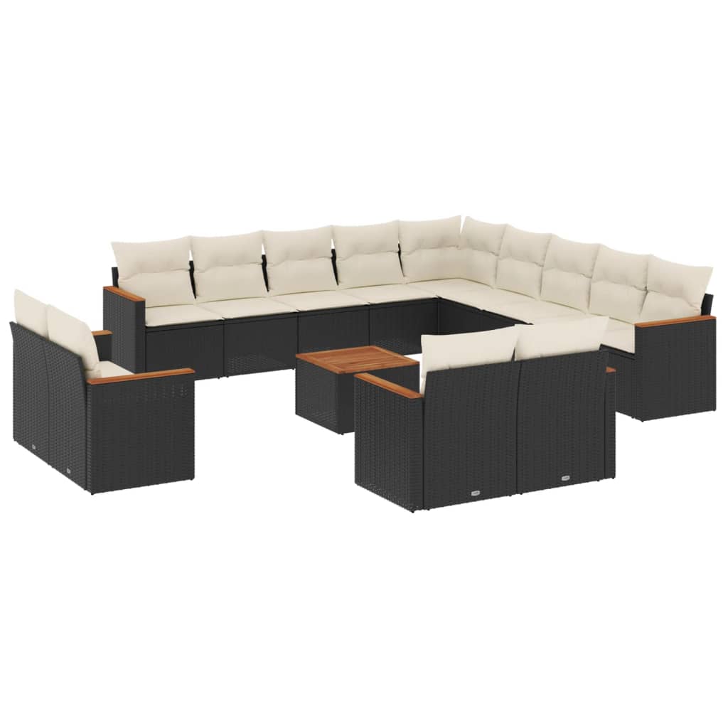 14-delige Loungeset met kussens poly rattan zwart Tuinsets | Creëer jouw Trendy Thuis | Gratis bezorgd & Retour | Trendy.nl