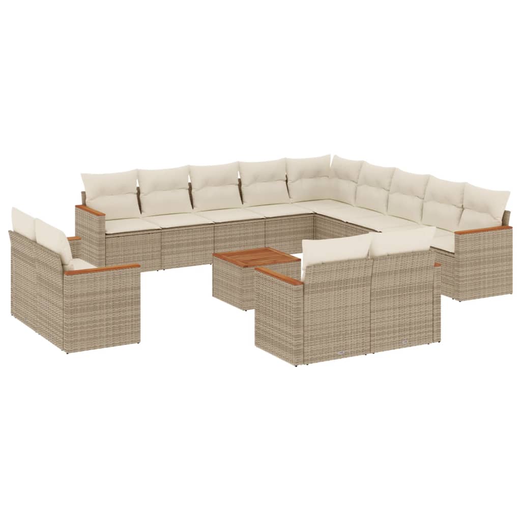 14-delige Loungeset met kussens poly rattan beige