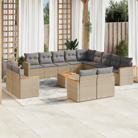 14-delige Loungeset met kussens poly rattan gemengd beige