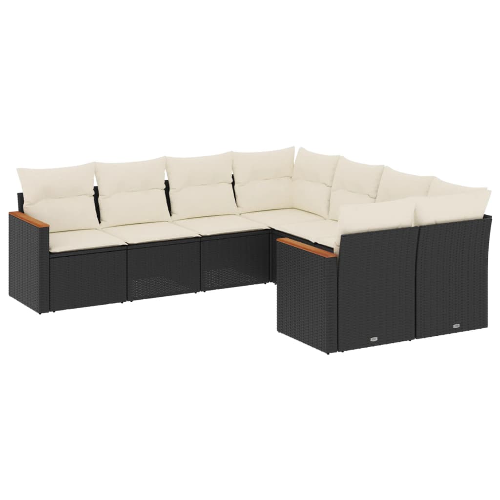 8-delige Loungeset met kussens poly rattan zwart