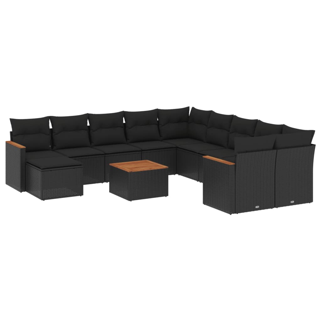 12-delige Loungeset met kussens poly rattan zwart Tuinsets | Creëer jouw Trendy Thuis | Gratis bezorgd & Retour | Trendy.nl