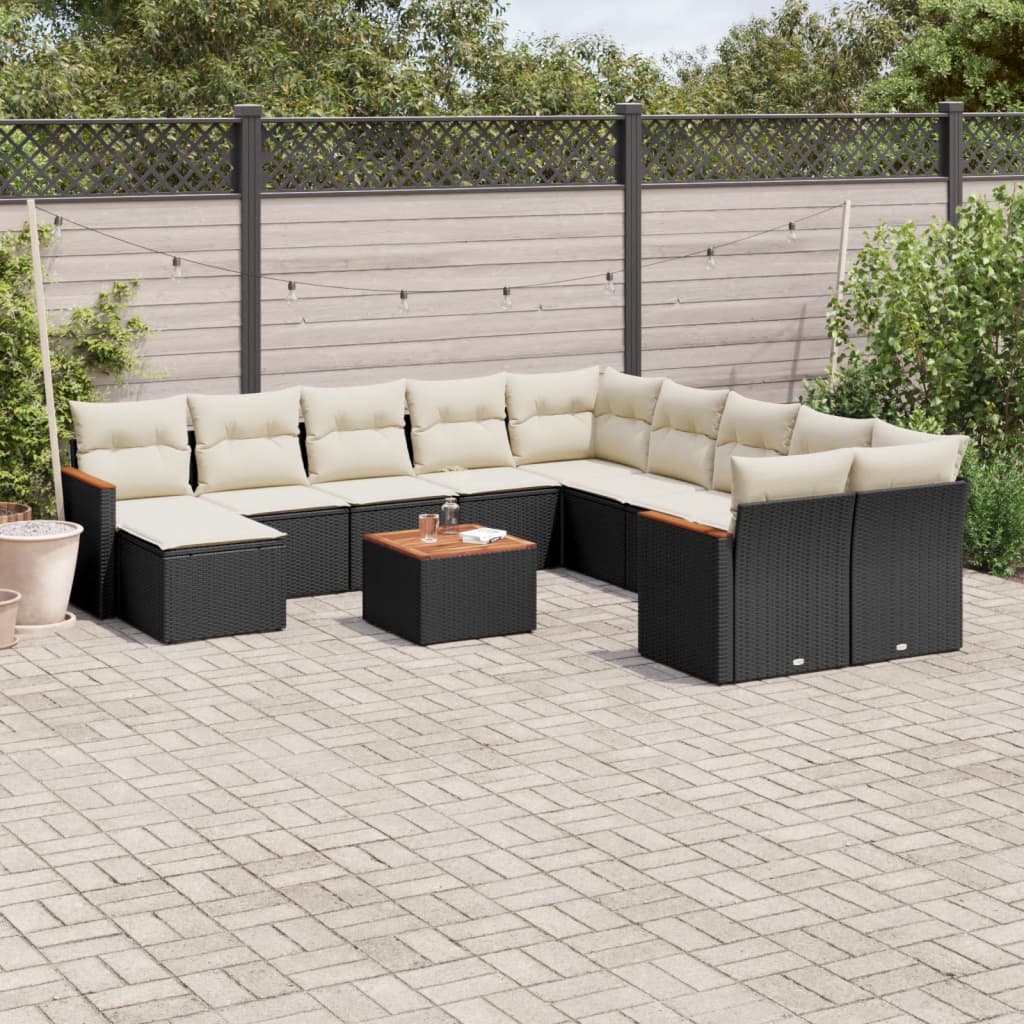 12-delige Loungeset met kussens poly rattan zwart Tuinsets | Creëer jouw Trendy Thuis | Gratis bezorgd & Retour | Trendy.nl