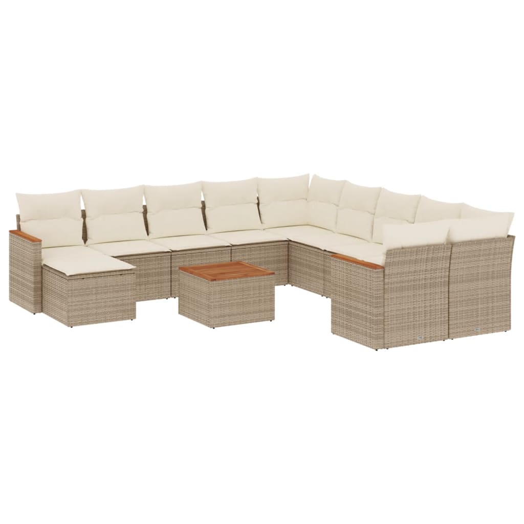 12-delige Loungeset met kussens poly rattan beige