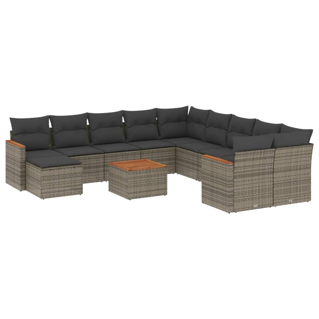 12-delige Loungeset met kussens poly rattan grijs Tuinsets | Creëer jouw Trendy Thuis | Gratis bezorgd & Retour | Trendy.nl