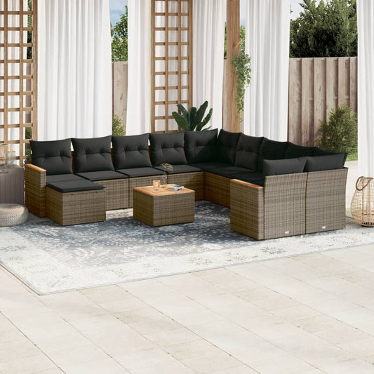 12-delige Loungeset met kussens poly rattan grijs Tuinsets | Creëer jouw Trendy Thuis | Gratis bezorgd & Retour | Trendy.nl