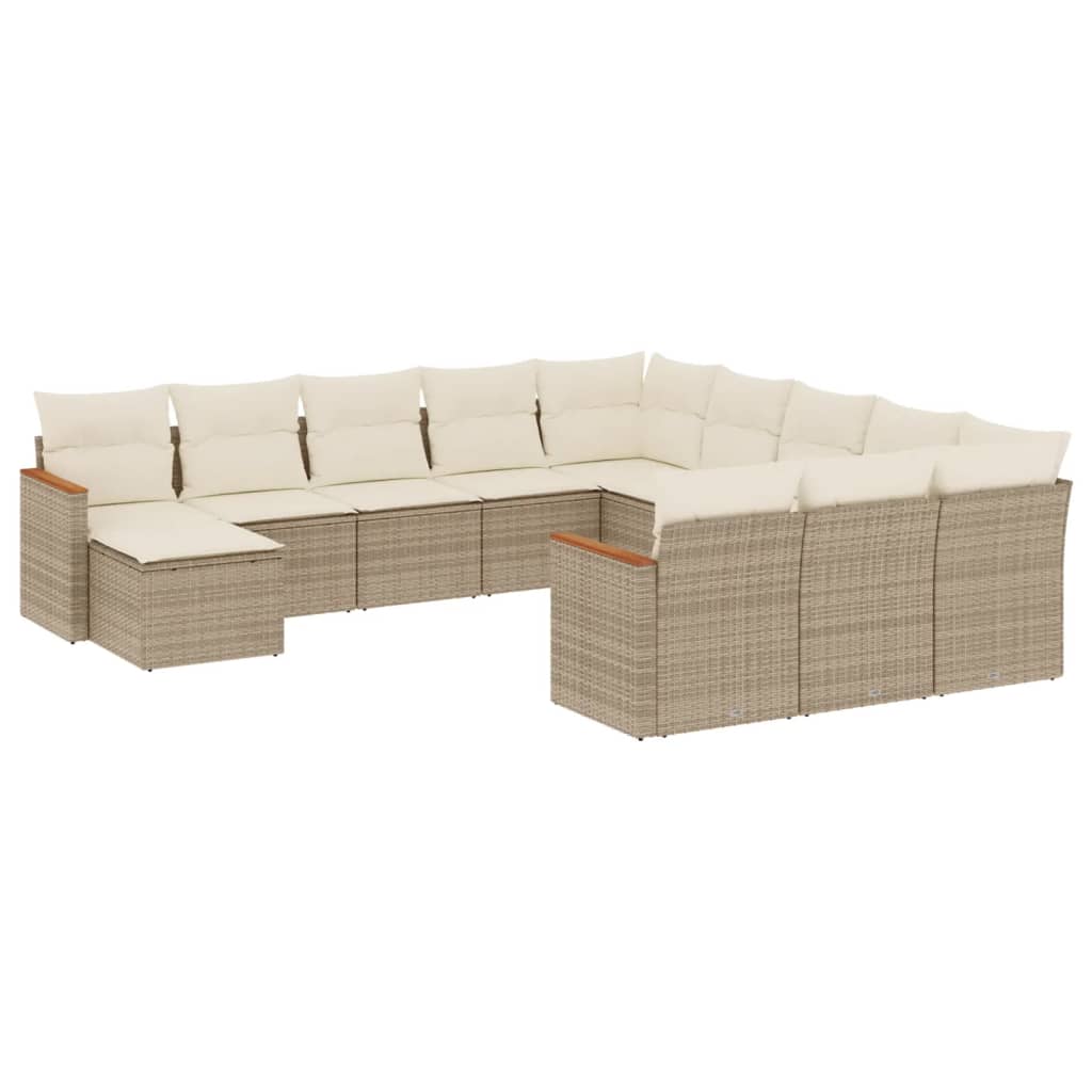 12-delige Loungeset met kussens poly rattan beige