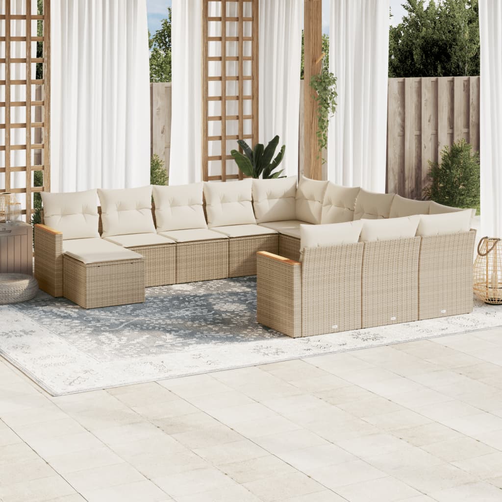 12-delige Loungeset met kussens poly rattan beige