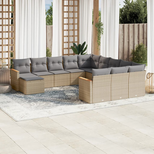 12-delige Loungeset met kussens poly rattan gemengd beige