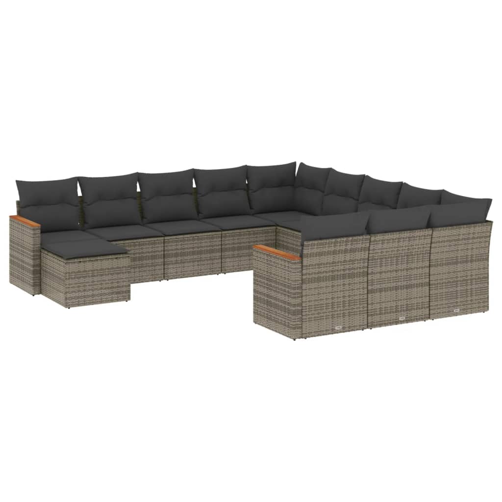 12-delige Loungeset met kussens poly rattan grijs