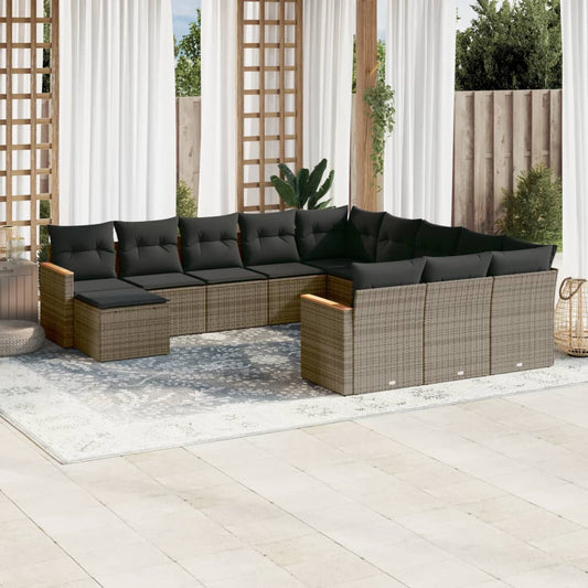 12-delige Loungeset met kussens poly rattan grijs