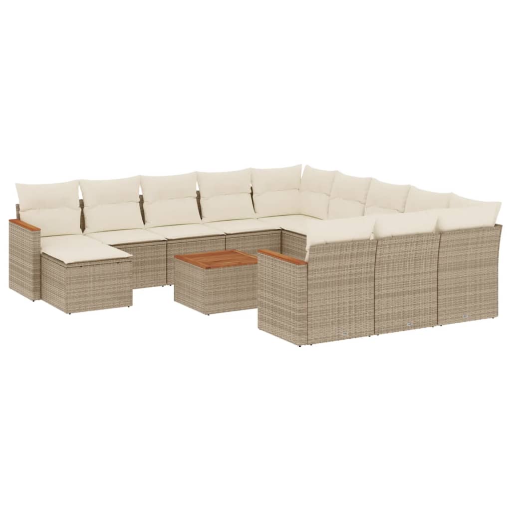 13-delige Loungeset met kussens poly rattan beige