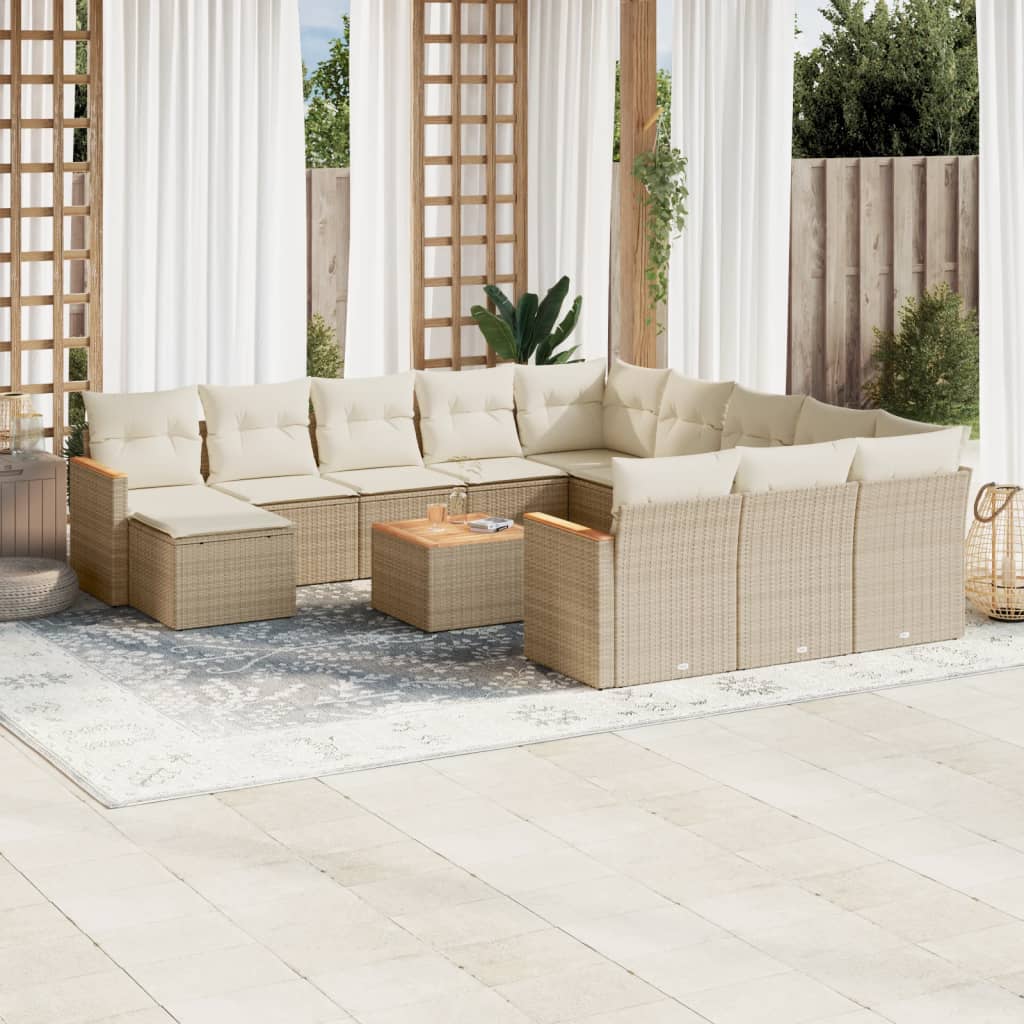 13-delige Loungeset met kussens poly rattan beige