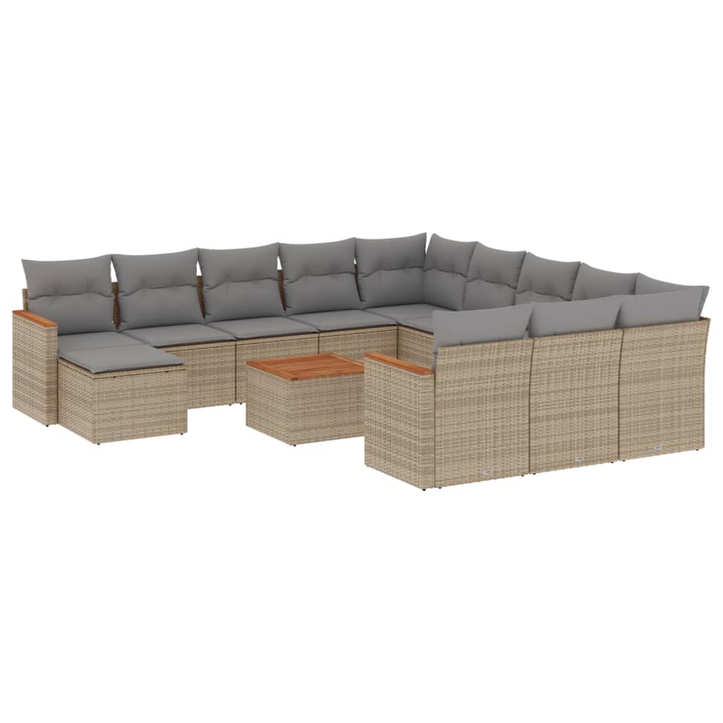 13-delige Loungeset met kussens poly rattan gemengd beige