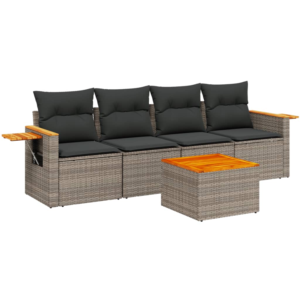 5-delige Loungeset met kussens poly rattan grijs Tuinsets | Creëer jouw Trendy Thuis | Gratis bezorgd & Retour | Trendy.nl