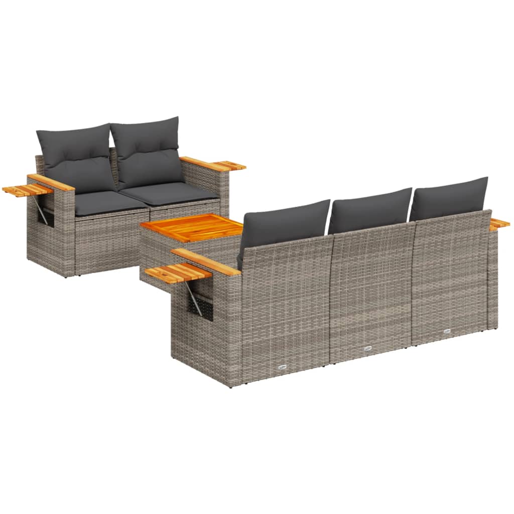 6-delige Loungeset met kussens poly rattan grijs Tuinsets | Creëer jouw Trendy Thuis | Gratis bezorgd & Retour | Trendy.nl